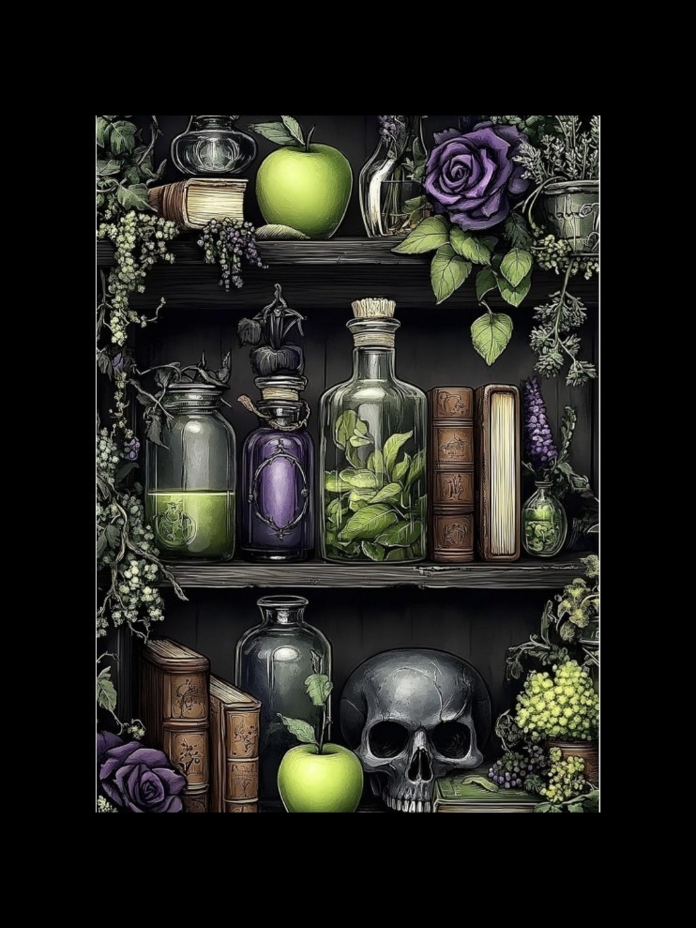 Halloween Spooky Bookshelf Skulls Potions Apples 5D Diamond Painting Kit New